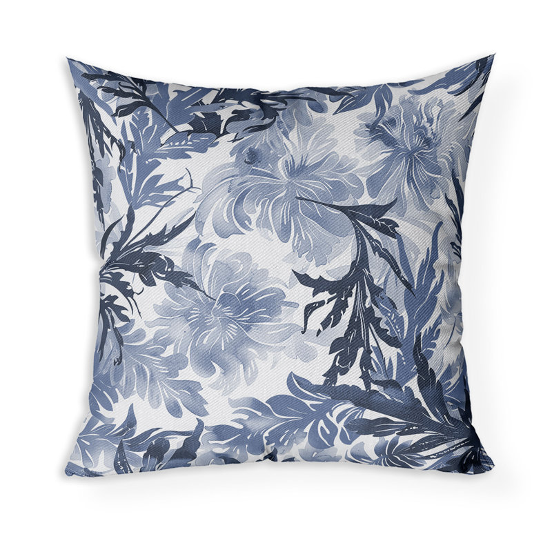 Coussin décoratif intérieur / extérieur Serendipity Blooms, Bleu / blanc, H 26 po x l 26 po