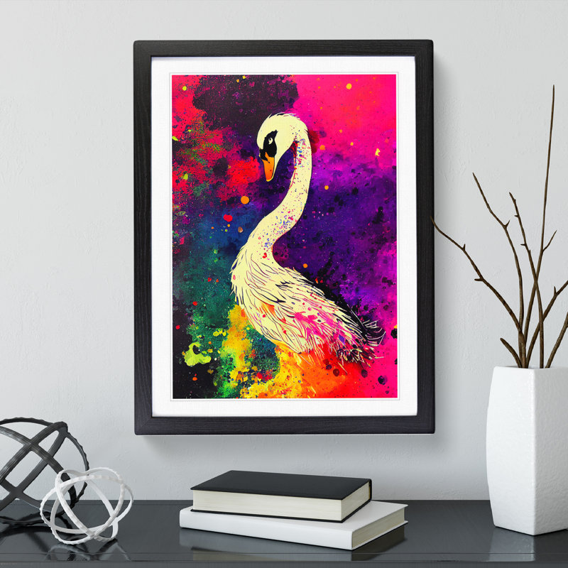 Swan Paint Splash - Framed Print, Black Framed, 46cm H x 34cm W x 2cm D