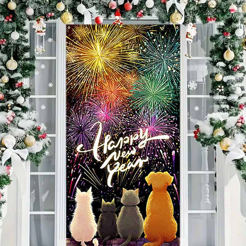Happy Newyear Housse de porte Décoration de porte Porte suspendue Décoration de porte Tapisserie