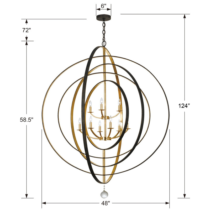 Luna 9 Light Foyer Chandelier, English Bronze/Antique Gold