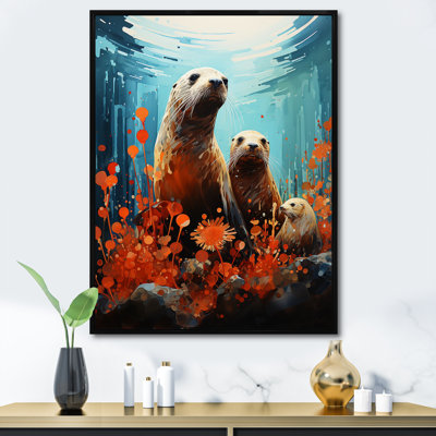 Bleu sarcelle, animaux marins, mer curieuse - impression