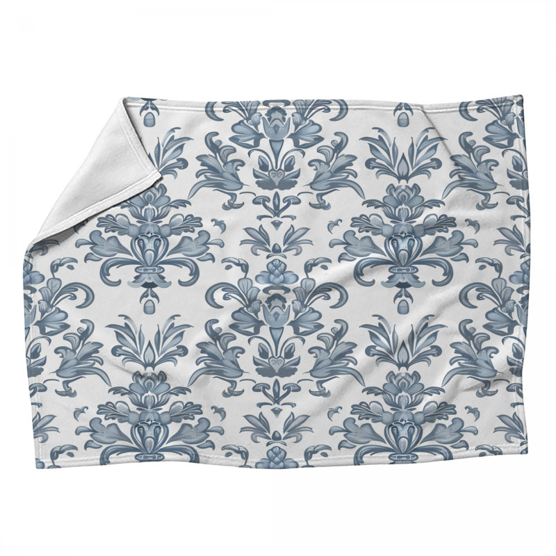 Jeté en molleton Ornate, L 60 po x l 50 po, Floral, Gris