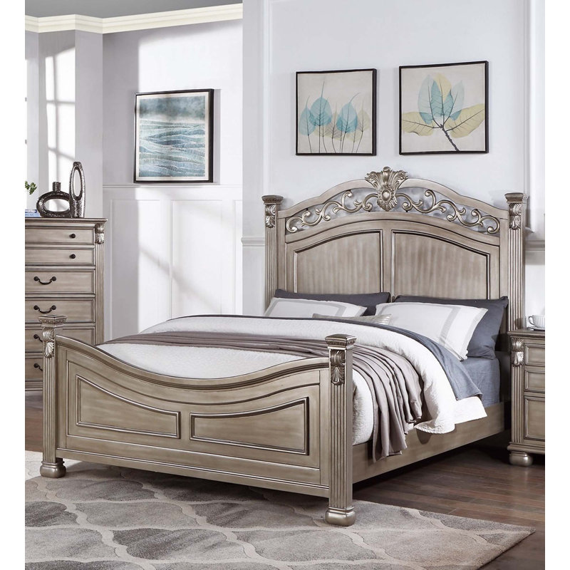 Lit formel traditionnel 1pc, Très grand californien, Argent antique