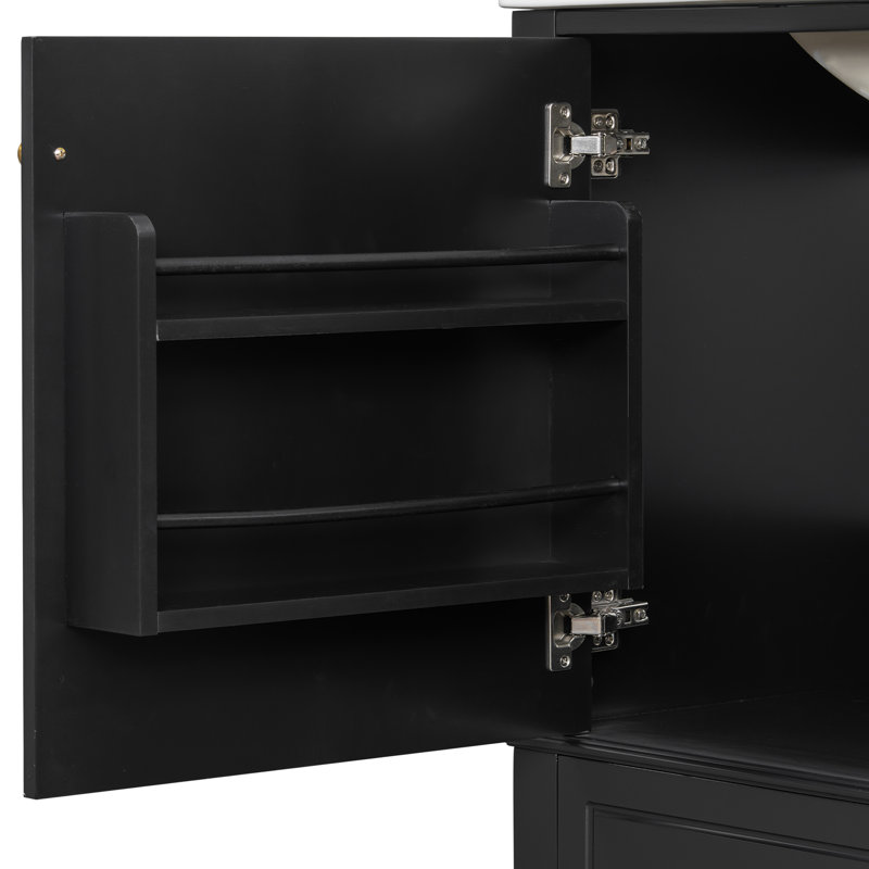 Meuble-lavabo 36 po avec lavabo en céramique, Noir, Doré