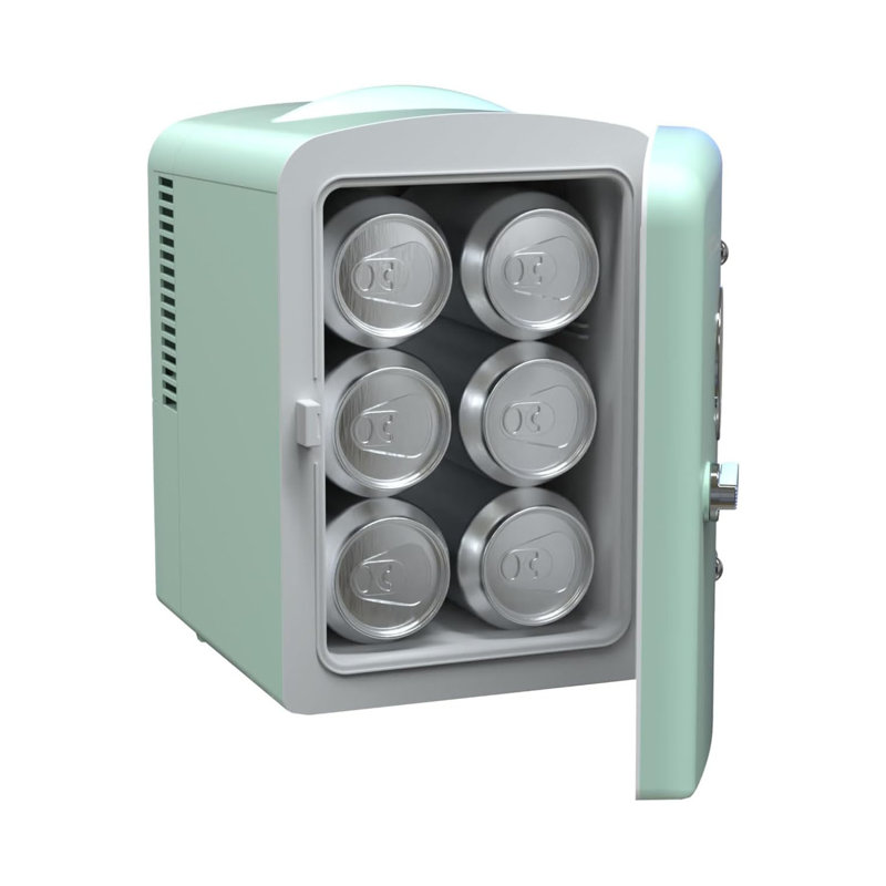 Mini Retro Personal Fridge – 6 Can Compact Cooler (1 Gal), Portable For Home & Car, AC/DC Plug (110V & 12V),Blue, Teal