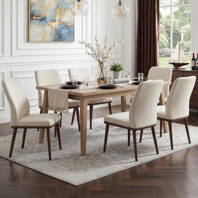 Modern Upholstered Dining Chairs, Fabric High Back Dining Room Chairs with Padded Seat & Solid Wood Legs, Armless Kitchen Side Chairs for Home Restaurant Cafe