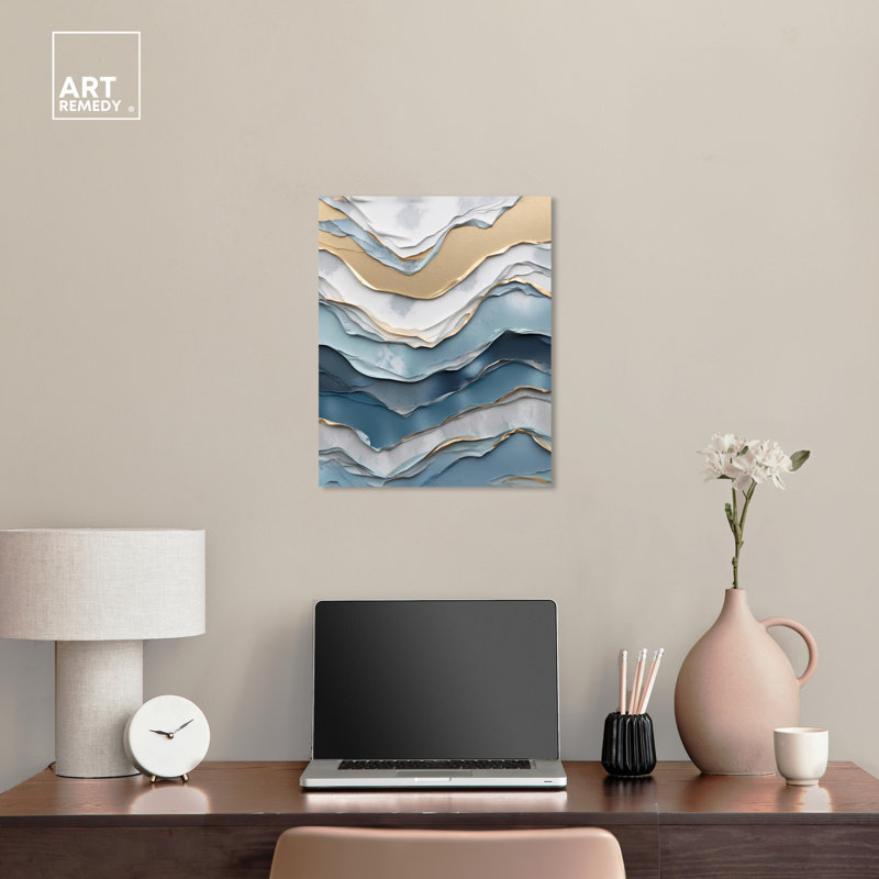 Art moderne abstrait bleu sur toile Layer Of A Wave par Art Remedy, Toile tendue, H 20 po x l 16 po