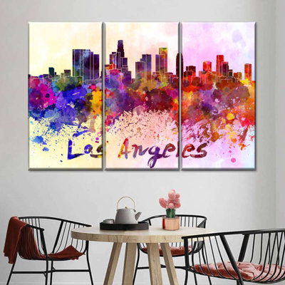 Los Angeles Skyline Colors - Ensemble de 3 toiles tendues