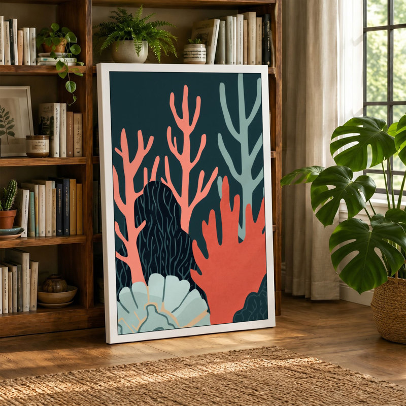 Deep Water Garden Coastal - Wrapped Canvas, 36x24 - 91.4 x 61.0 cm, Teal Border