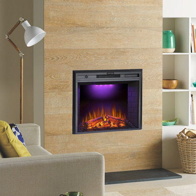 Hull Recessed Electric Fireplace Heater Insert with Overheating Protection, Fire Crackling Sound, Remote Control, Thermostat, 750/1500W, Black