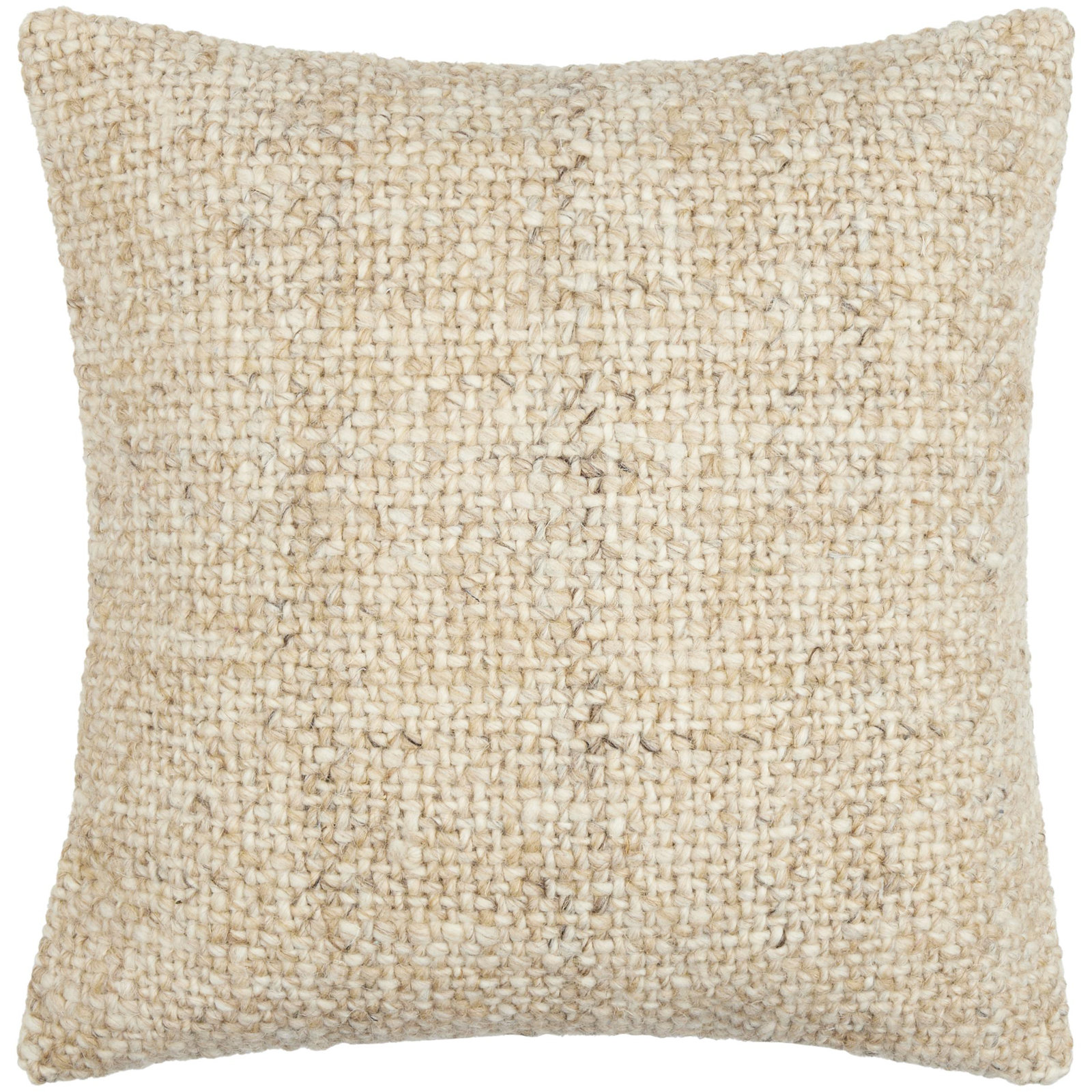 Wool Throw Pillow, 20"H x 20"W, Down, Beige