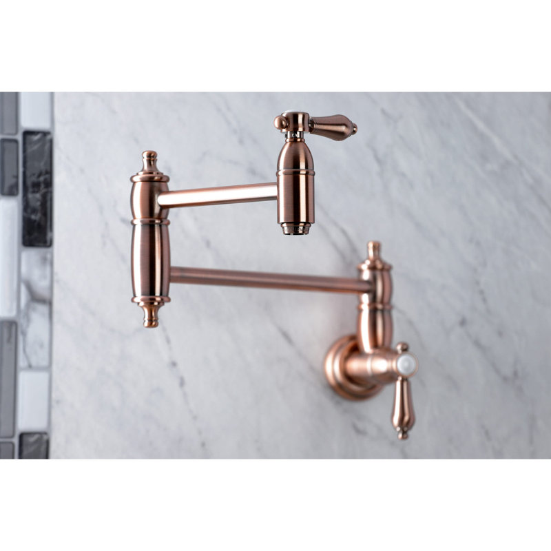 Kingston Brass Heirloom Two-Handle 1-Hole Wall Mount Pot Filler Faucet, Antique Copper