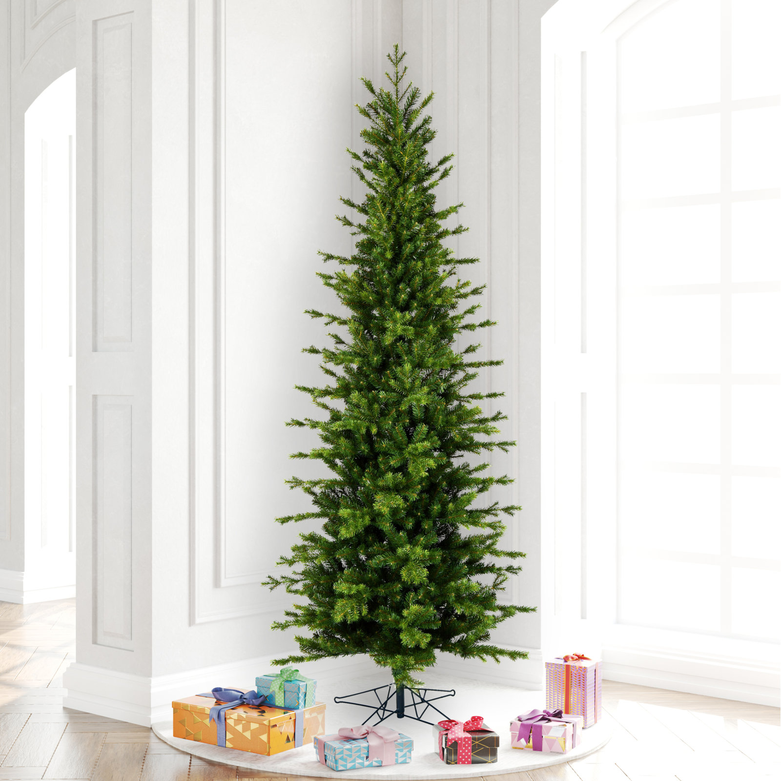 Pencil Flocked 6.5' Pre-Lit Pine Christmas Tree, 5.5'