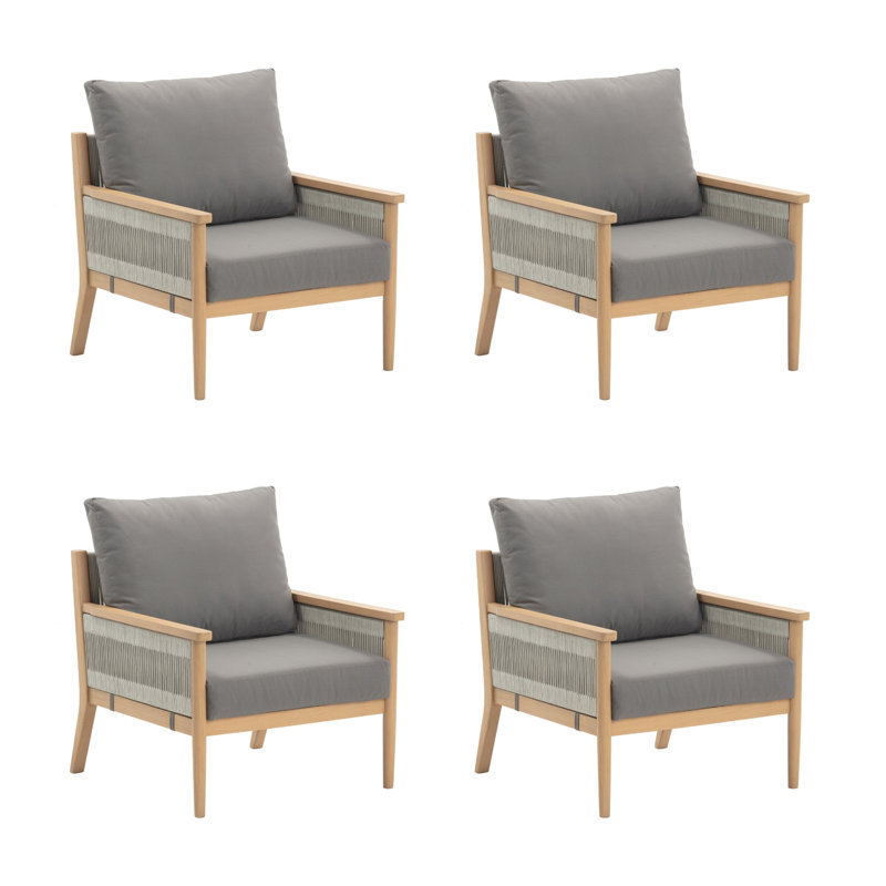Acacia Wood Patio Chair With Rope Accent, Gray