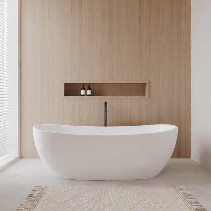 Rebecca 70'' x 32'' Soaking Acrylic Bathtub with Faucet, White/Shiny White/Matte Black