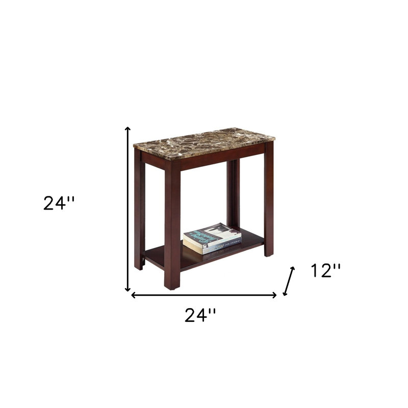 Table de bout 24 po en faux marbre brun avec tablette