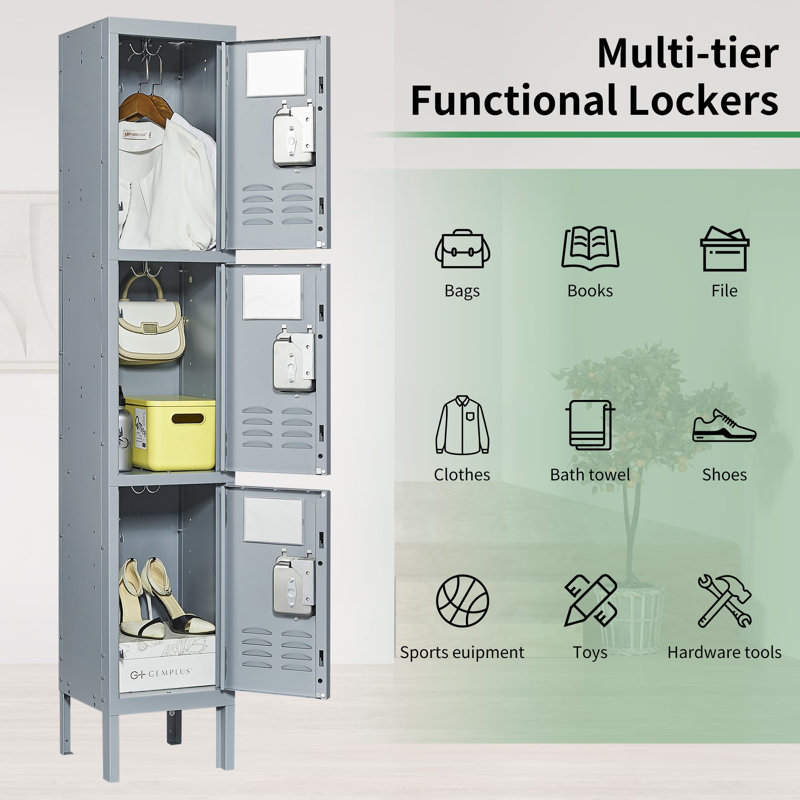 Gray Steel Lockable 3-Door Office Storage Locker