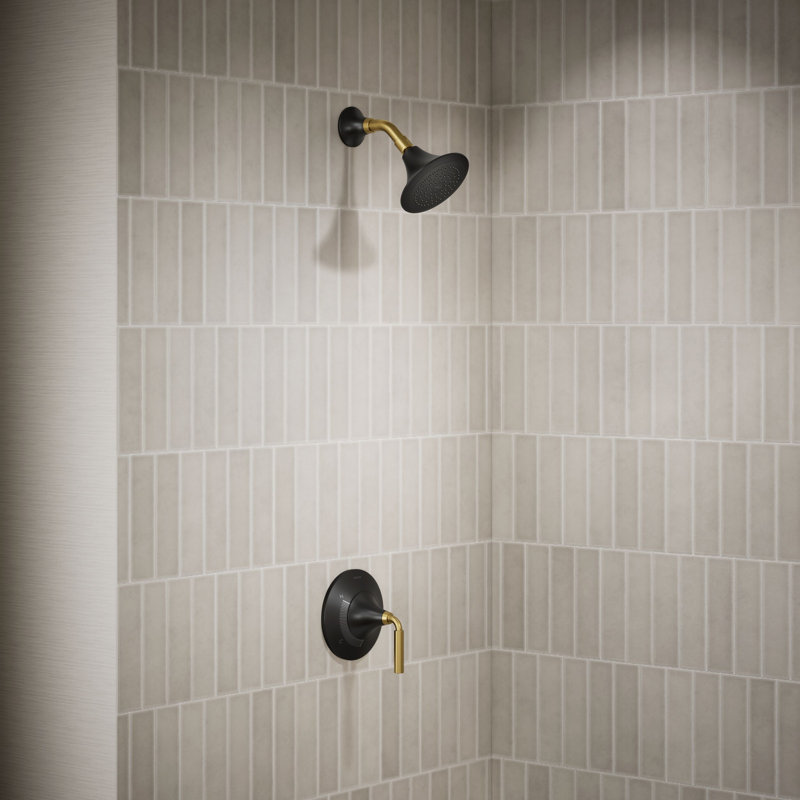 Tone Pressure-Balancing Shower Faucet Trim, Matte Black/Moderne Brass