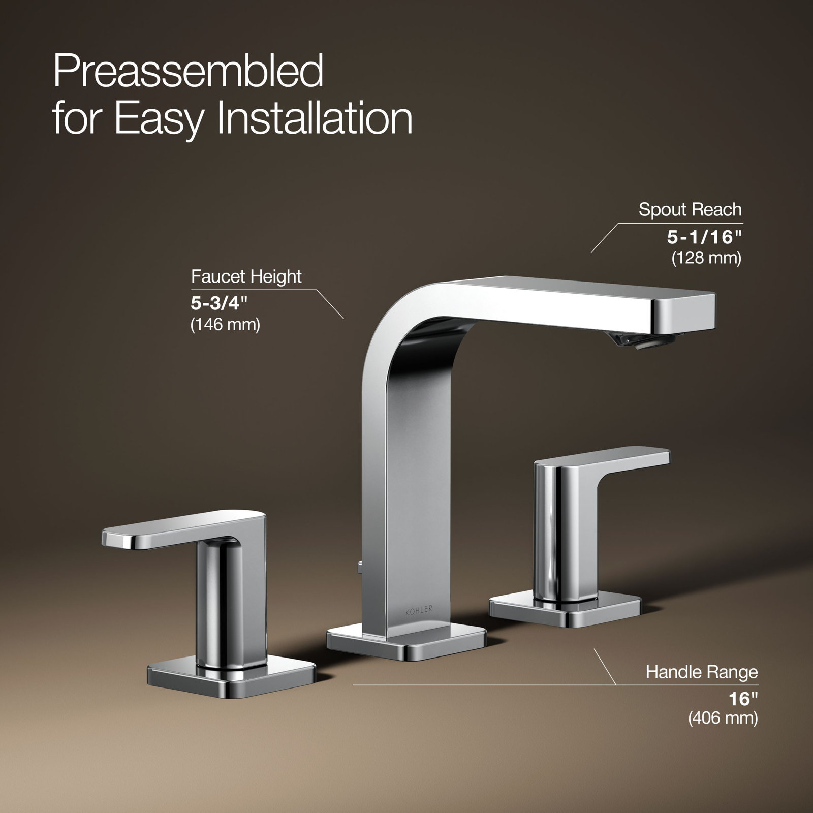 ParallelWidespread Bathroom Faucet, 3-Hole Two Lever Handle Bathroom Sink Faucet, Polished Chrome, 1.2 GPM