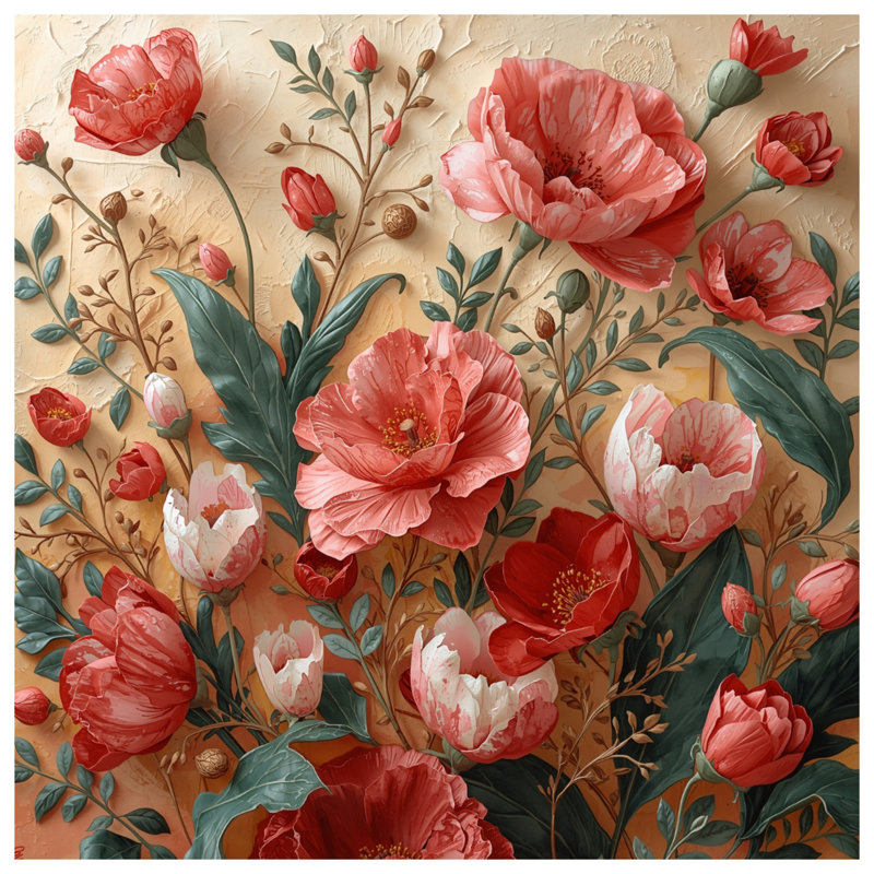 Édredon rouge et rose à motif de pivoines, Simple extra long