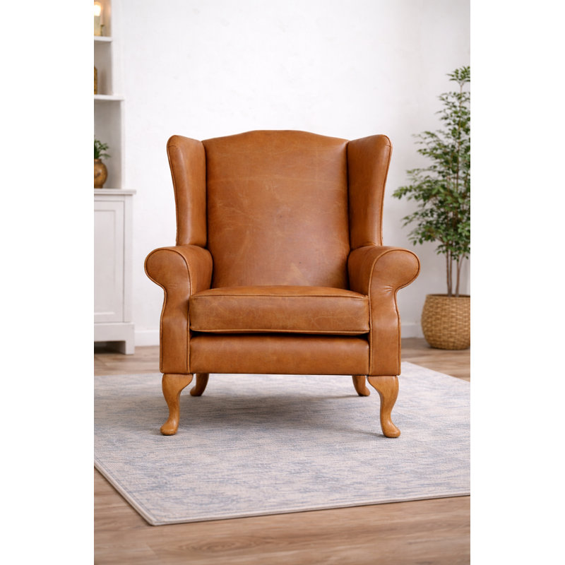 Upholstered Leather Armchair, Vintage Tan