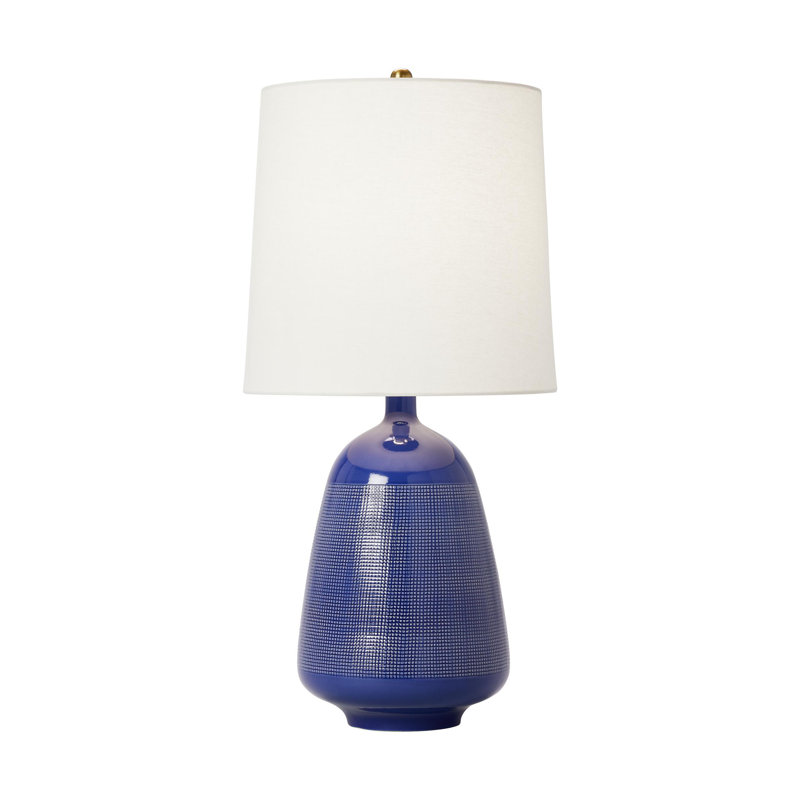 Blue Celadon Ceramic Table Lamp with White Linen Shade