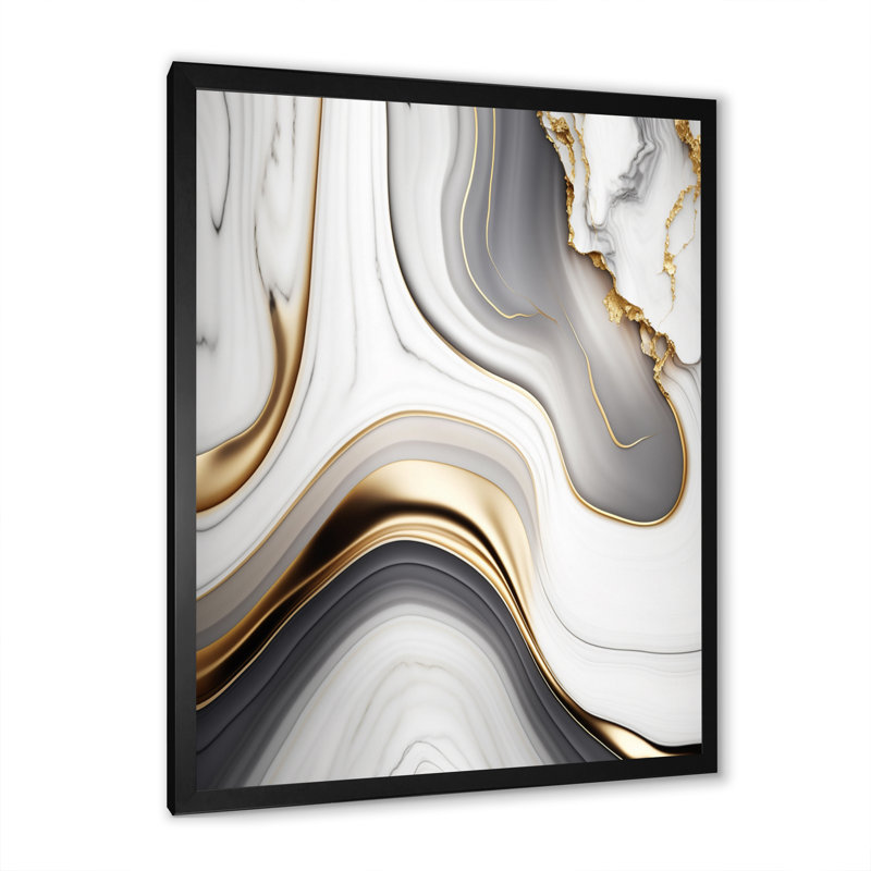 Géode abstraite, vagues de marbre gris I - art mural abstrait, Impression noire sur toile encadrée, L 12 po x H 20 po