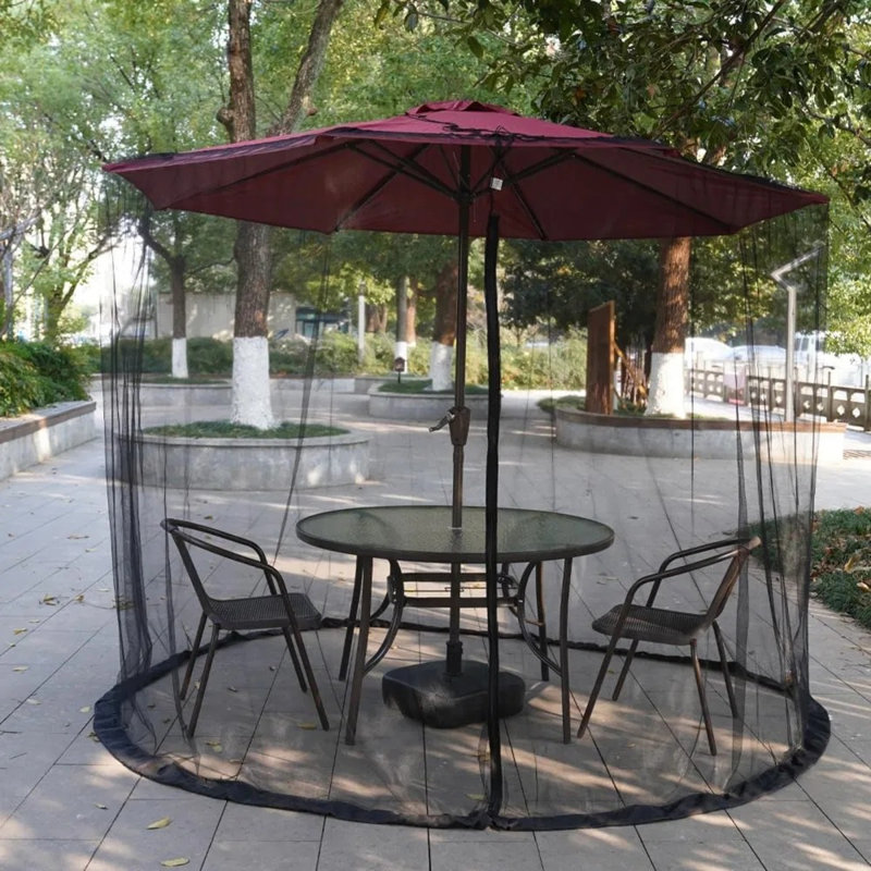 Moustiquaire de parasol de patio de 6 pi avec porte à fermeture à glissière, filet extérieur en filet de polyester pour patio, jardin, camping - coupe-vent et portable