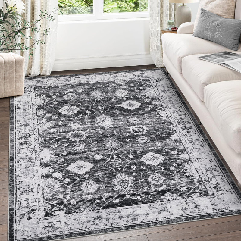 Oriental Machine Washable Area Rug for Living Room Non-Slip Indoor Carpet with Rubber Backing for Bedroom Dining Room Office Farmhouse