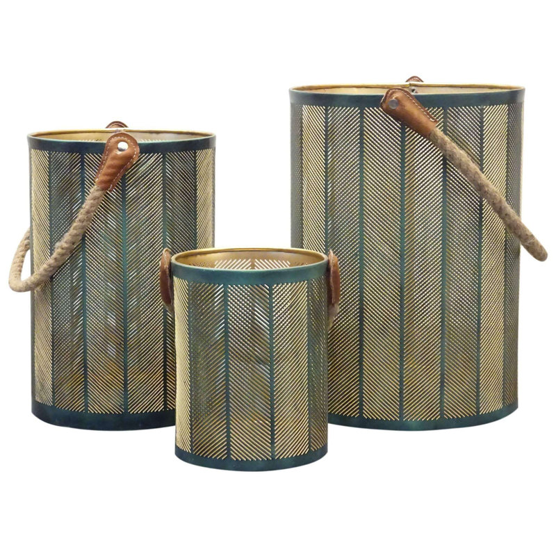 3 Piece Metal Wall Lantern Set, 25cm H x 20cm W x 20cm D, Green