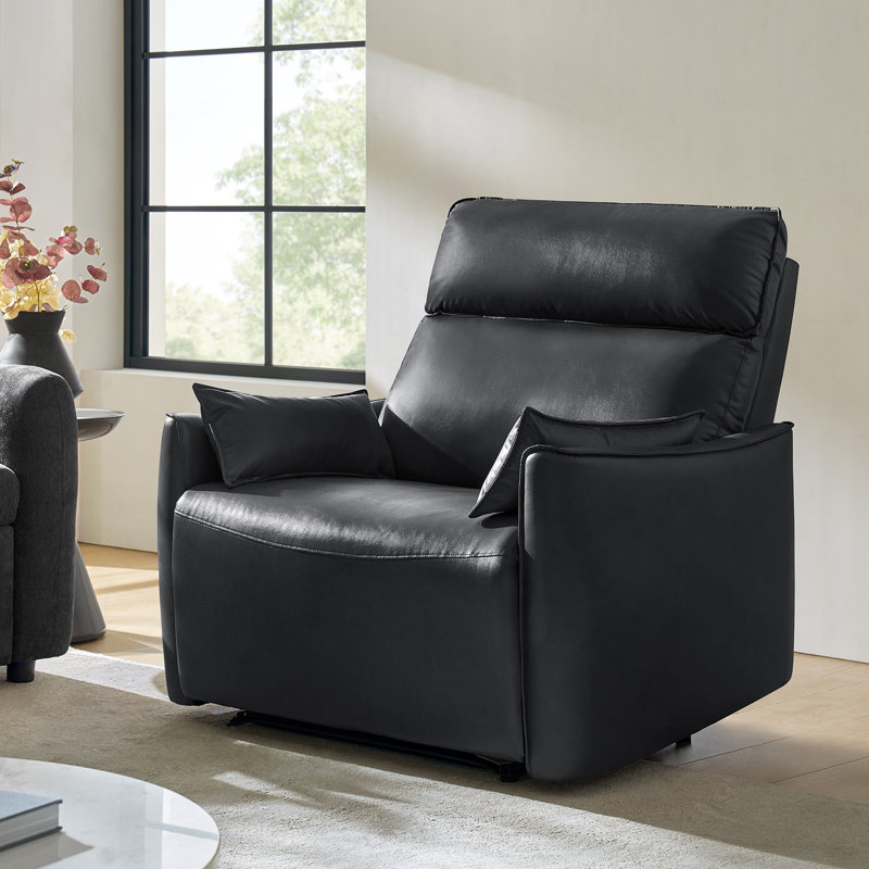 Alanson 43.5'' Faux Leather Oversized Manual Recliner, Black