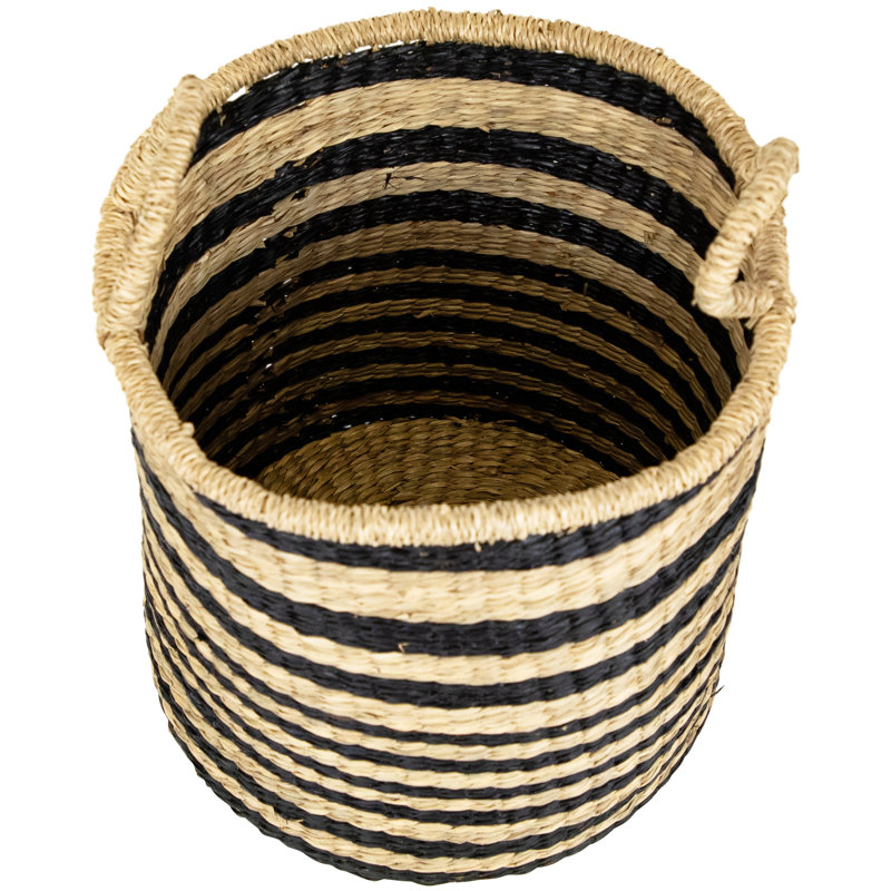 Ensemble de 3 paniers de rangement rayés tissés kaki et noir avec poignées 15,25 po