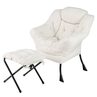 George Oliver Lazy Sofa Chair Accent Leisure Armchair With Folding Footrest & Storage Pocket