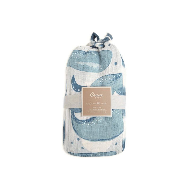 Caspian 2-Pack 100% Cotton Swaddle, Whale Pattern by Crane Baby