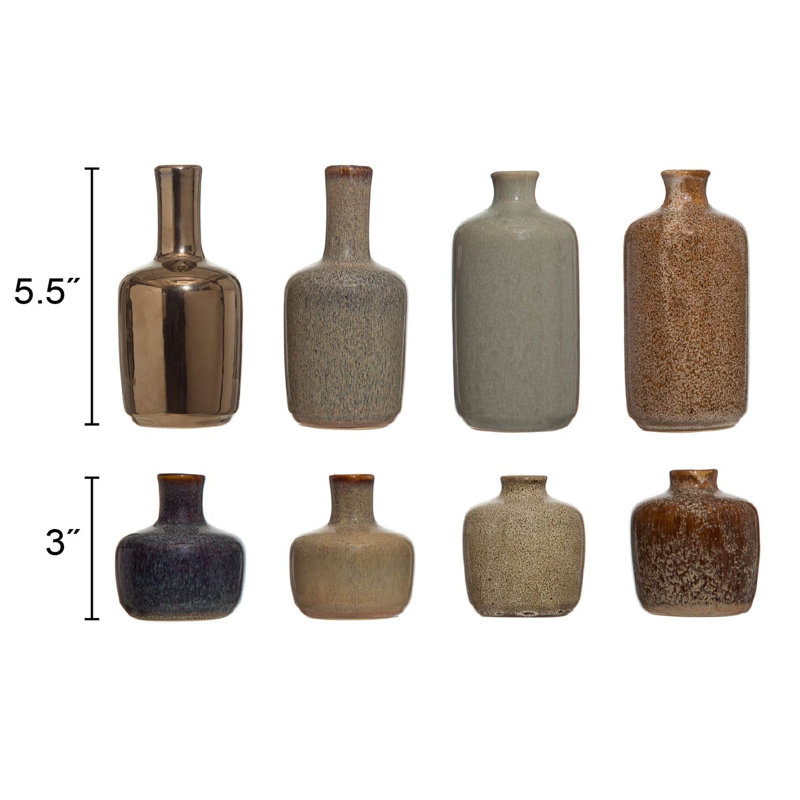 Divers vases décoratifs en grès avec glacis réactif, Gris / brun / bronze