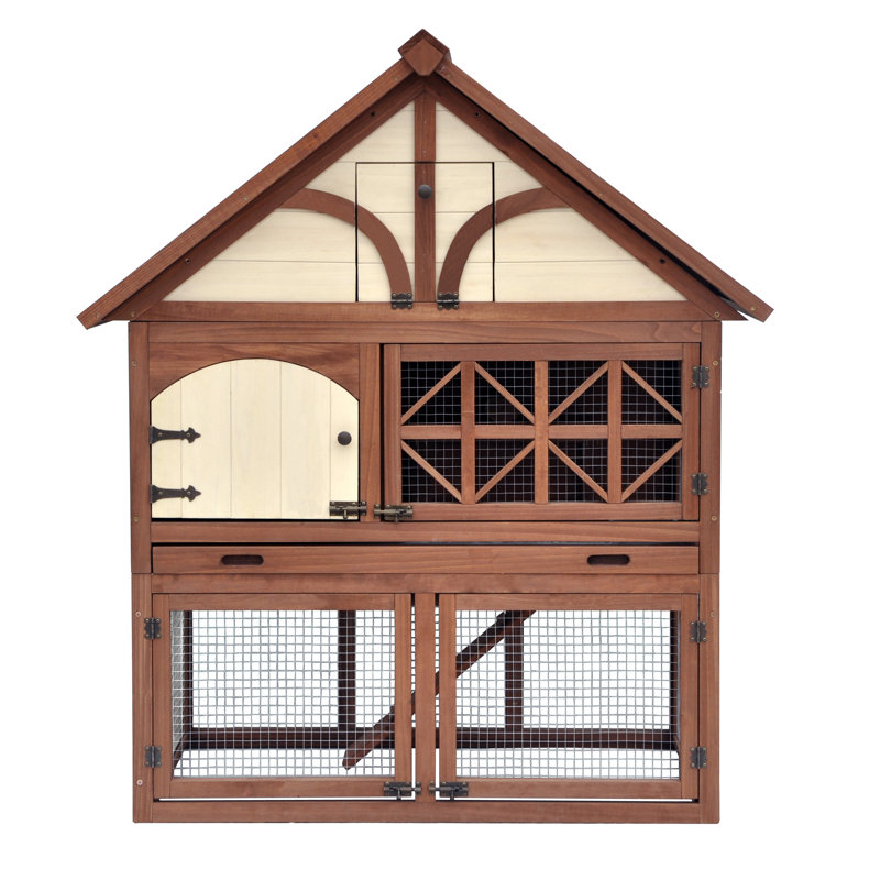 Tudor Style Brown and Beige Wooden Rabbit Hutch