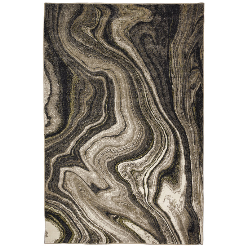Tapis beige / brun en polypropylène tissé à la machine Aiobheann, Rectangle 7 pi 10 po x 9 pi 10 po