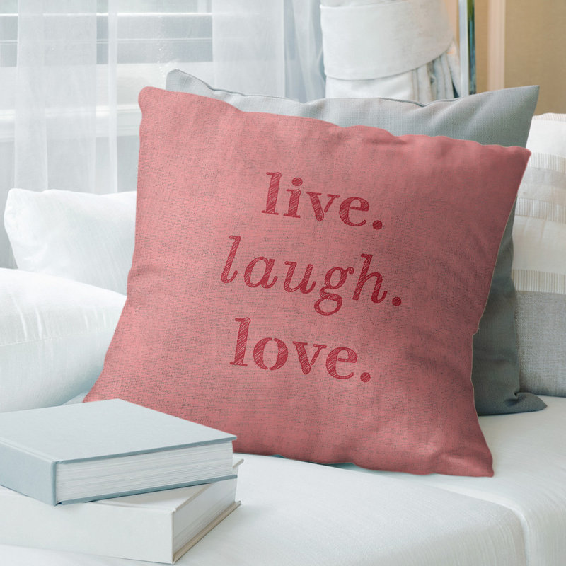 Oreiller de noël d’amour à rire live, 14 po x 14 po, Rouge, Polyester/ Bourre en polyester