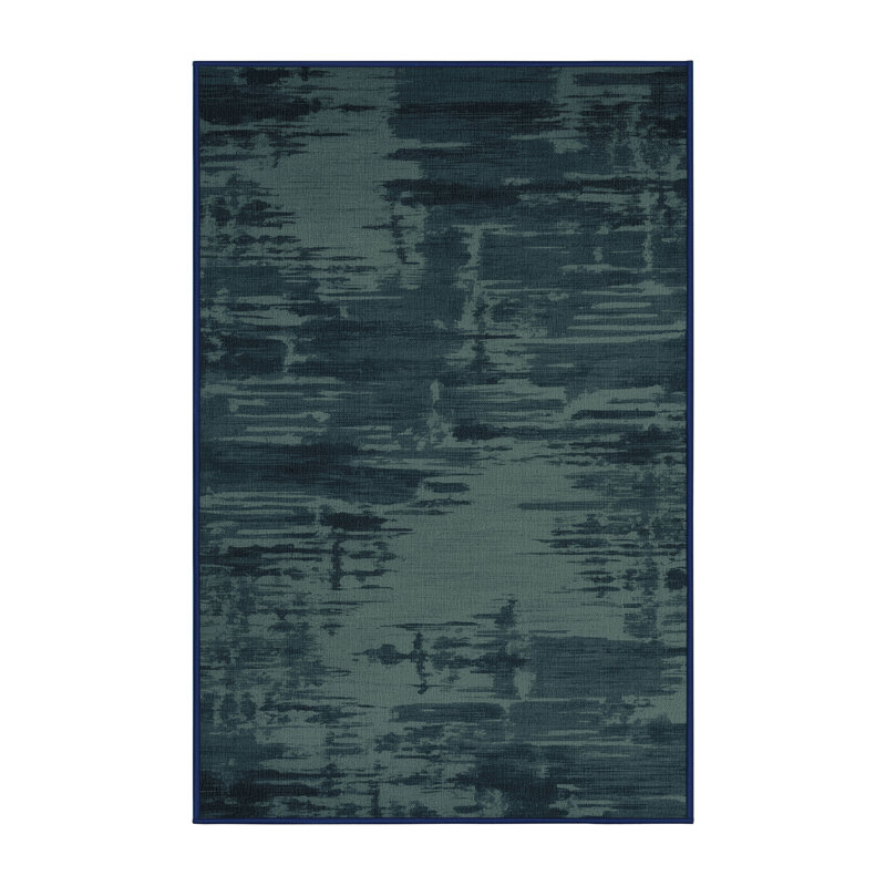 Machine Washable Abstract Blue Area Rug, Rectangle 8' x 10'