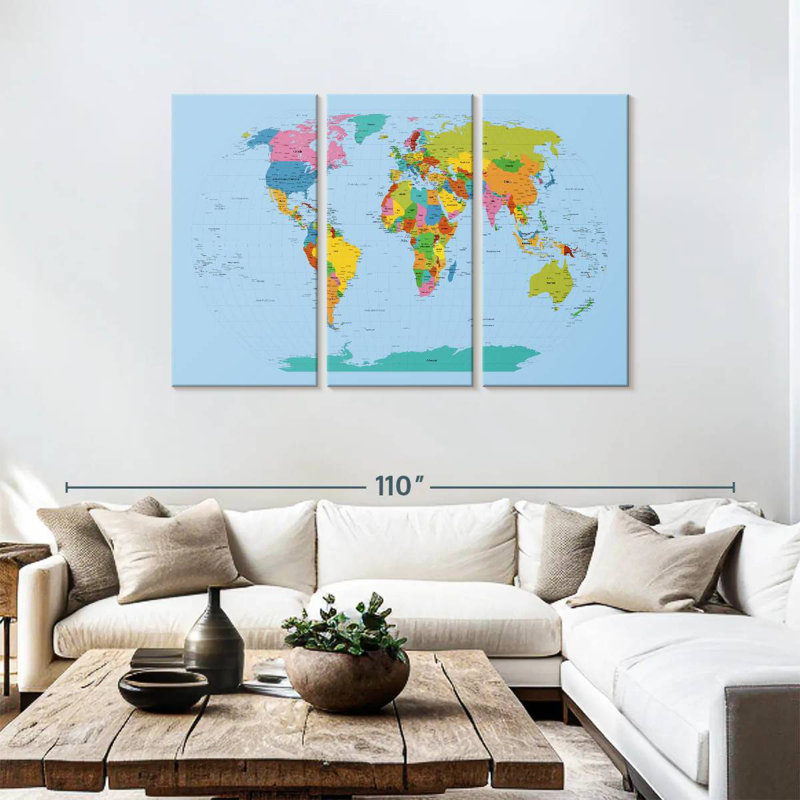 Aliaz World Map Bright, 48" H x 74" W