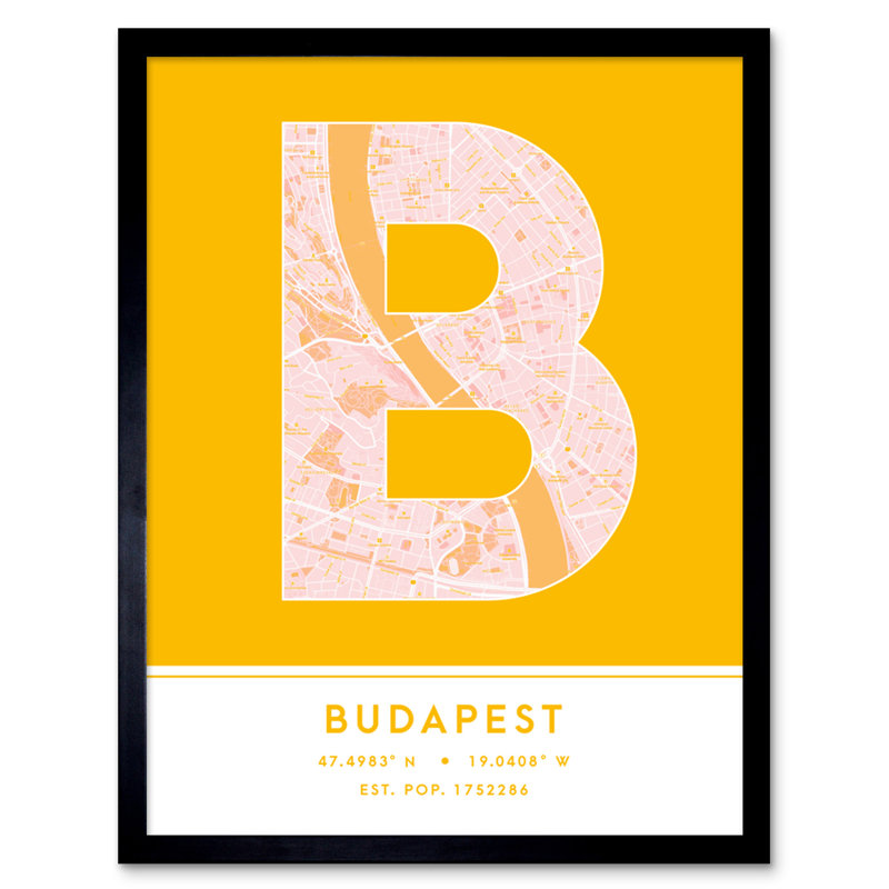 Budapest City Map Budapest Yellow - Single Picture Frame Typography