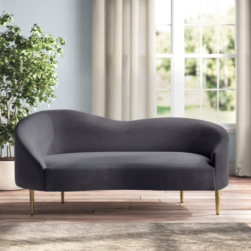 Causeuse courbée en velours 67 po Shurtz, Velours gris