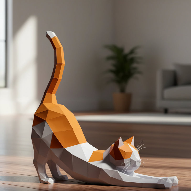 DIY Origami Stretched Cat Paper Model
