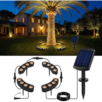 Anneau solaire de palmier solaire avec éclairage paysager 360 °, piquet 3-en-1, cravate et installation suspendue