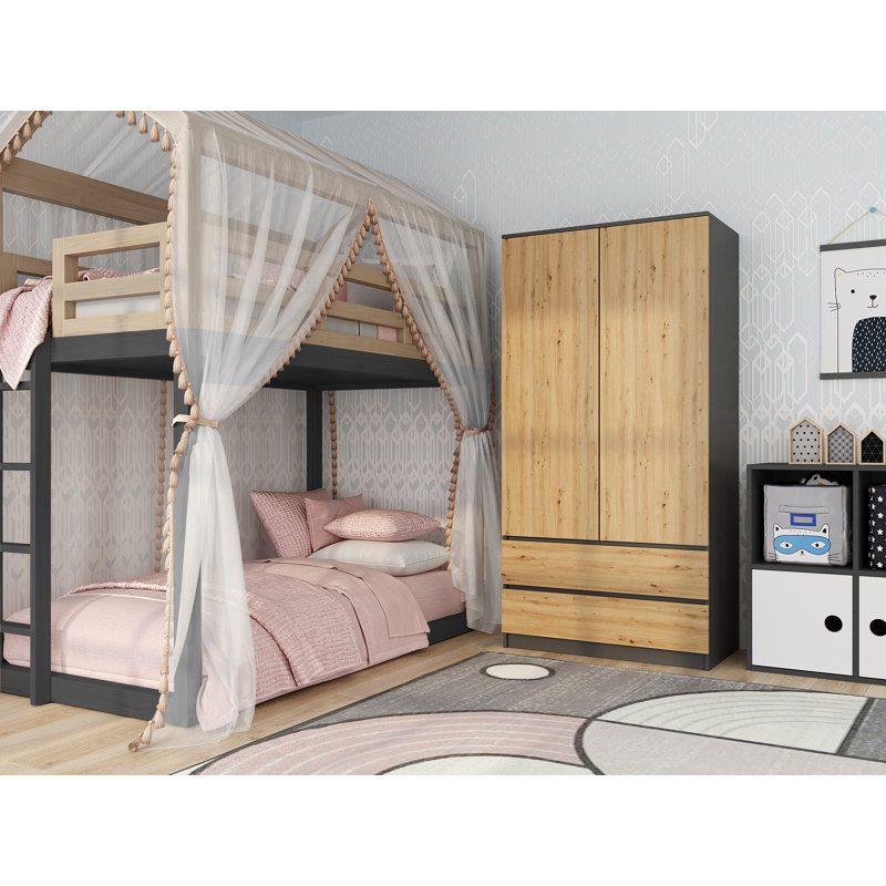 Longe 2 Door Manufactured Wood Wardrobe, Anthrite Artisan
