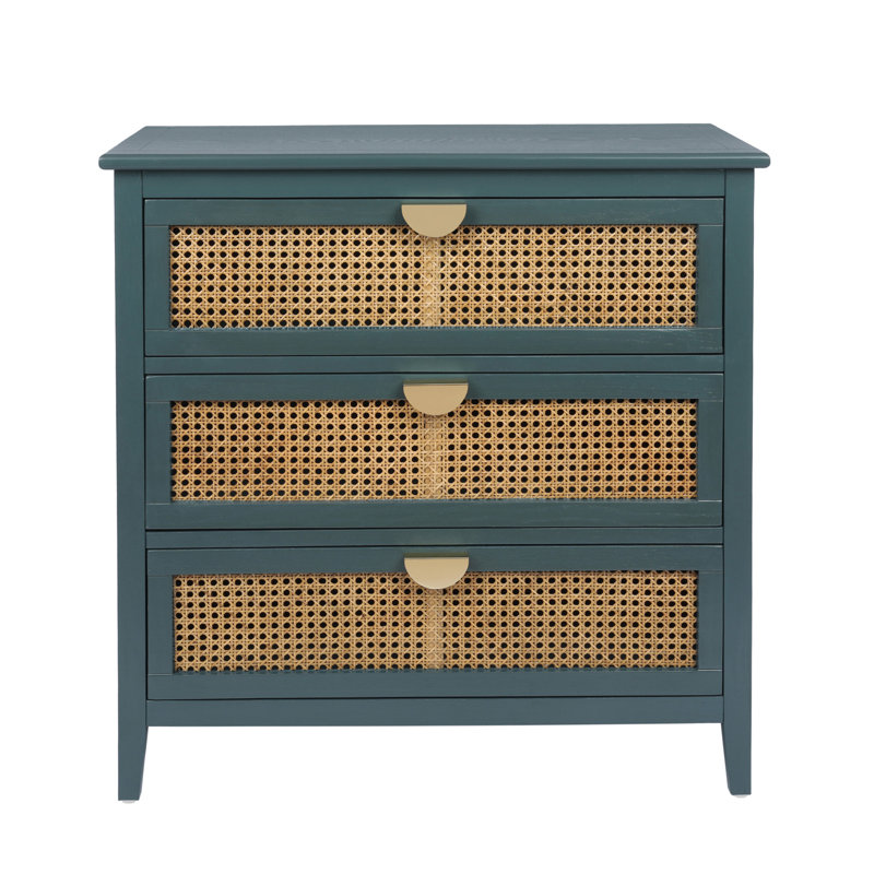 Armoire 3 tiroirs en rotin, mobilier américain, convient à la chambre à coucher, au salon et au bureau, Vert/brun