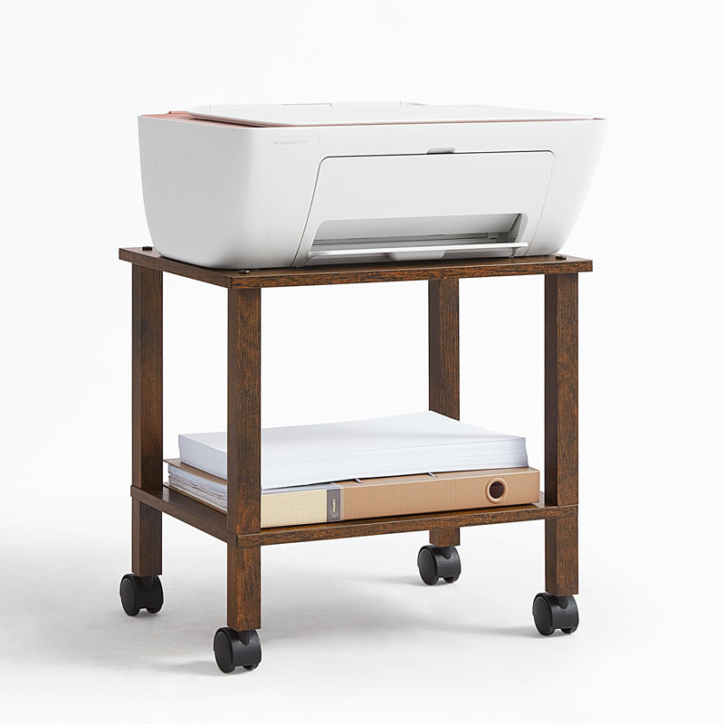 Support d'imprimante à 2 niveaux avec rangement, à placer sous le bureau, Brun