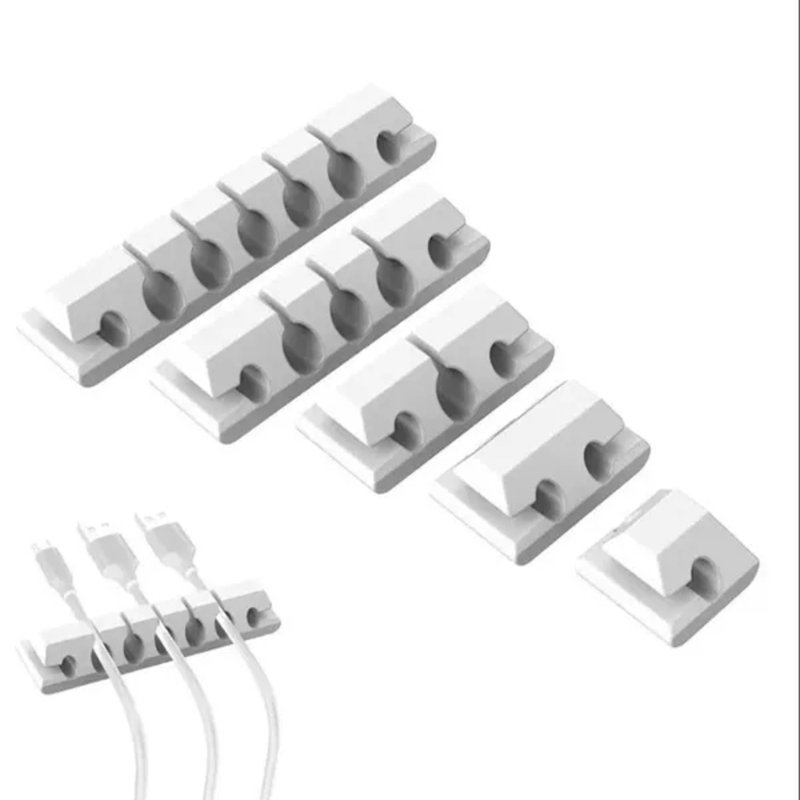 Rangement multi-câbles 5 pièces de taille standard, rangement pour câbles sécurisé, fixation adhésive forte, silicone noir et blanc pour bureau