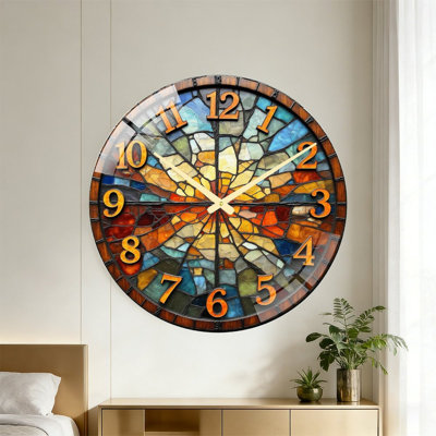 Horloge murale vitrail, art décoratif unique - horloge murale 24 po