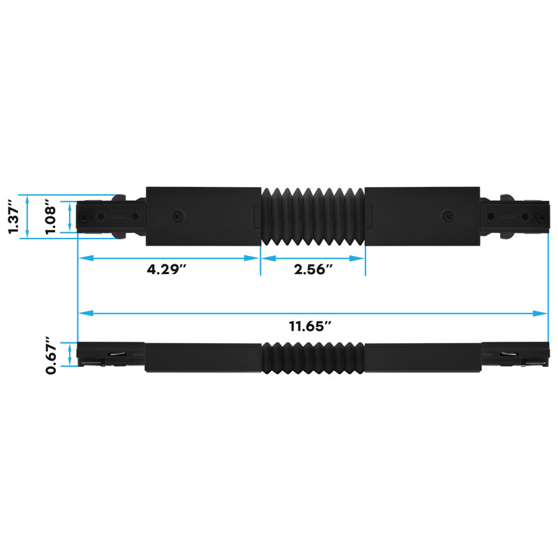 Connecteur flexible d'éclairage sur rail Luxrite H, accessoires d'éclairage sur rail à 3 fils à circuit unique, composant de source d'alimentation 120 V sous tension, paquet de 12 noir